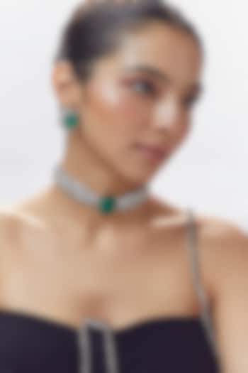 White Finish Zircon & Emerald Choker Necklace Set by Moh-Maya by Disha Khatri at Pernia's Pop Up Shop