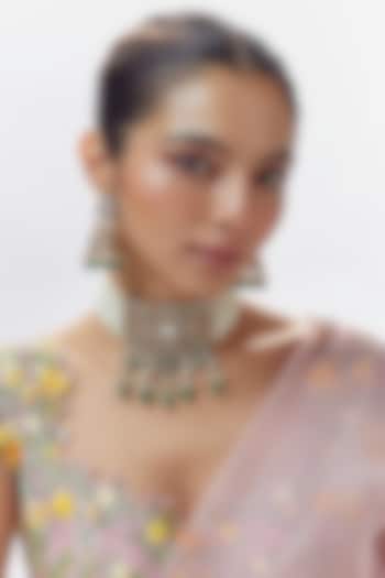 Gold Finish Zircon & Moissanite Polki Choker Necklace Set by Moh-Maya by Disha Khatri at Pernia's Pop Up Shop