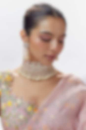 Gold Finish Zircon & Moissanite Polki Choker Necklace Set by Moh-Maya by Disha Khatri at Pernia's Pop Up Shop