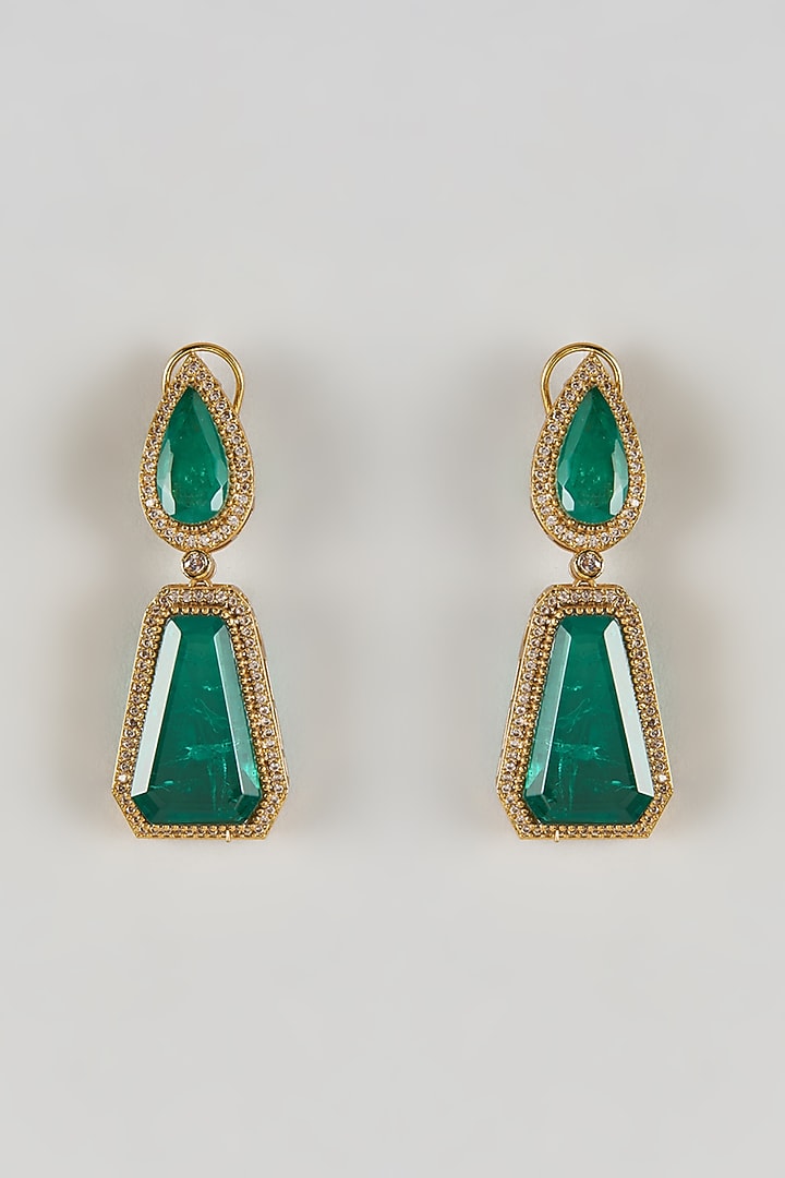 Gold Finish Emerald & Zircon Dangler Earrings by Moh-Maya by Disha Khatri at Pernia's Pop Up Shop