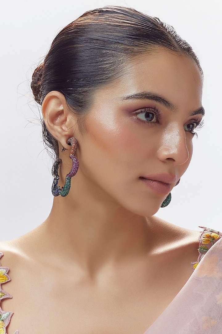 Black Rhodium Finish Multi-Colored Zircon Dangler Earrings by Moh-Maya by Disha Khatri at Pernia's Pop Up Shop