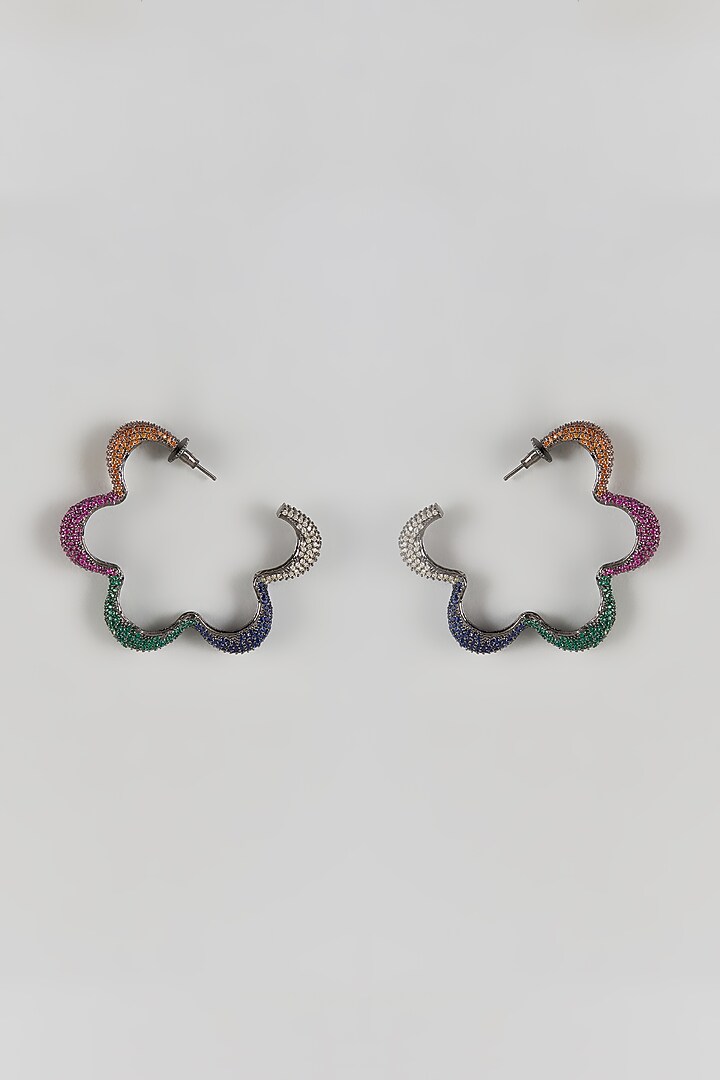 Black Rhodium Finish Multi-Colored Zircon Dangler Earrings by Moh-Maya by Disha Khatri at Pernia's Pop Up Shop
