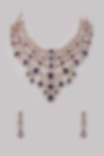 Rose Gold Finish Zircon Layered Necklace Set by Moh-Maya by Disha Khatri at Pernia's Pop Up Shop
