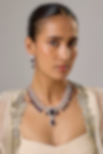 White Finish Amethyst & Zircon Long Necklace Set by Moh-Maya by Disha Khatri at Pernia's Pop Up Shop