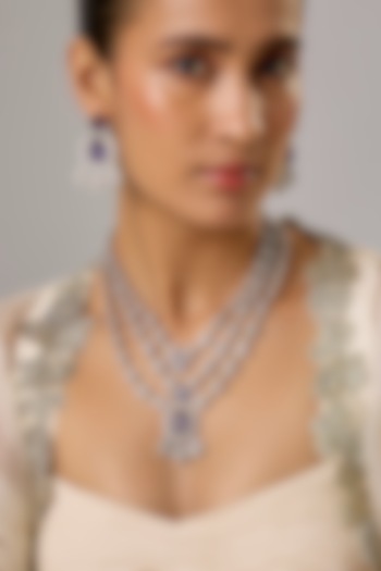 White Finish Amethyst & Zircon Layered Necklace Set by Moh-Maya by Disha Khatri at Pernia's Pop Up Shop