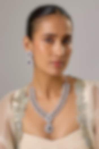 White Finish Amethyst & Zircon Long Necklace Set by Moh-Maya by Disha Khatri at Pernia's Pop Up Shop