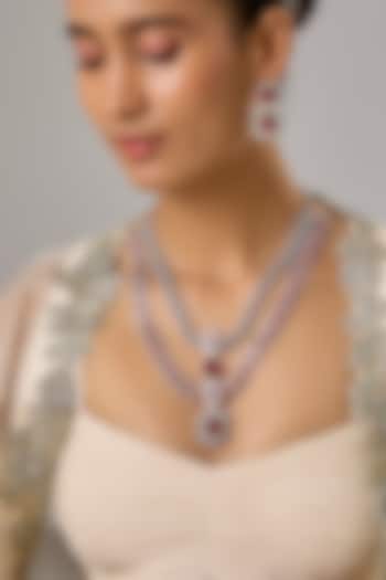 White Finish Ruby & Zircon Long Necklace Set by Moh-Maya by Disha Khatri at Pernia's Pop Up Shop