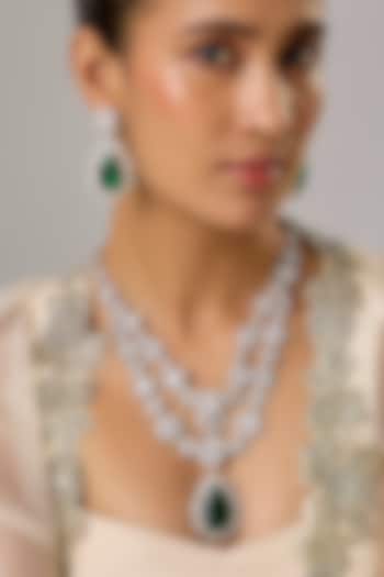 White Finish Emerald Stone & Zircon Layered Necklace Set by Moh-Maya by Disha Khatri at Pernia's Pop Up Shop