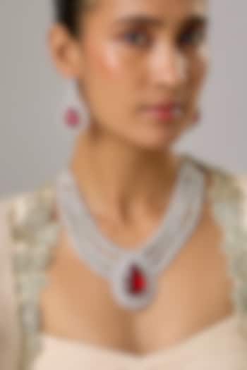 White Finish Ruby Stone & Zircon Layered Necklace Set by Moh-Maya by Disha Khatri at Pernia's Pop Up Shop