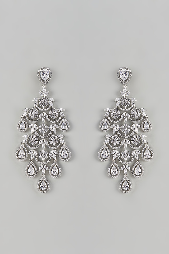 White Finish Zircon Dangler Earrings by Moh-Maya by Disha Khatri at Pernia's Pop Up Shop
