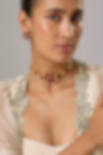 Gold Finish Ruby & Kundan Polki Choker Necklace Set by Moh-Maya by Disha Khatri at Pernia's Pop Up Shop