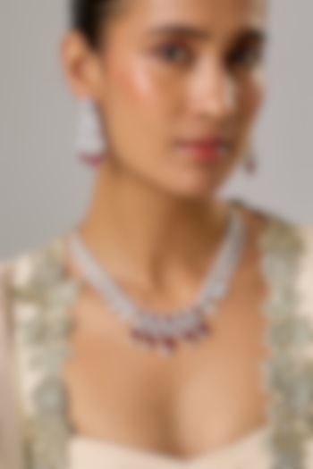 White Finish Zircon & Ruby Necklace Set by Moh-Maya by Disha Khatri at Pernia's Pop Up Shop