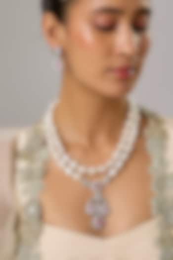 White Finish Pearl & Zircon Layered Necklace Set by Moh-Maya by Disha Khatri at Pernia's Pop Up Shop