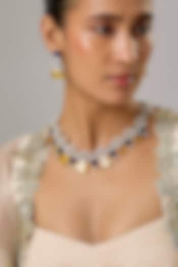 White Finish Blue Sapphire & Zircon Layered Necklace Set by Moh-Maya by Disha Khatri at Pernia's Pop Up Shop