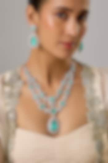 White Finish Aquamarine Stone & Zircon Layered Necklace Set by Moh-Maya by Disha Khatri at Pernia's Pop Up Shop