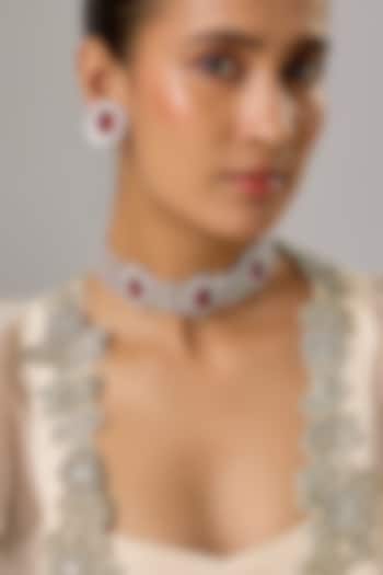 White Finish Ruby & Zircon Choker Necklace Set by Moh-Maya by Disha Khatri at Pernia's Pop Up Shop
