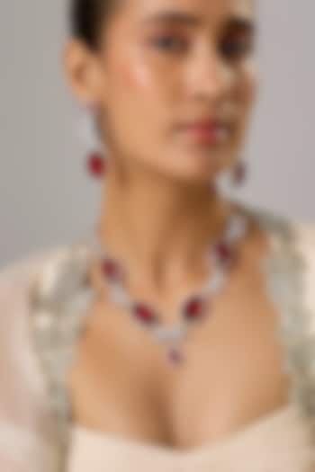 White Finish Ruby & Zircon Necklace Set by Moh-Maya by Disha Khatri at Pernia's Pop Up Shop