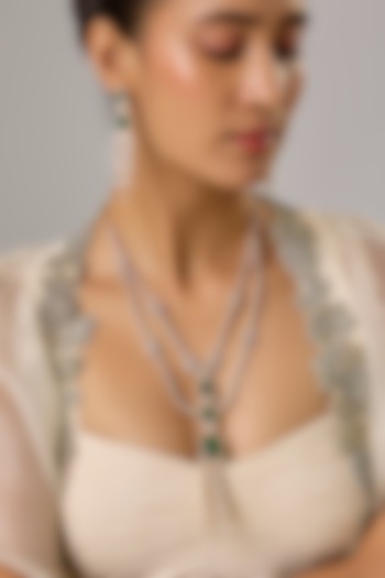 Gold Finish Emerald Stone & Zircon Layered Necklace Set by Moh-Maya by Disha Khatri at Pernia's Pop Up Shop