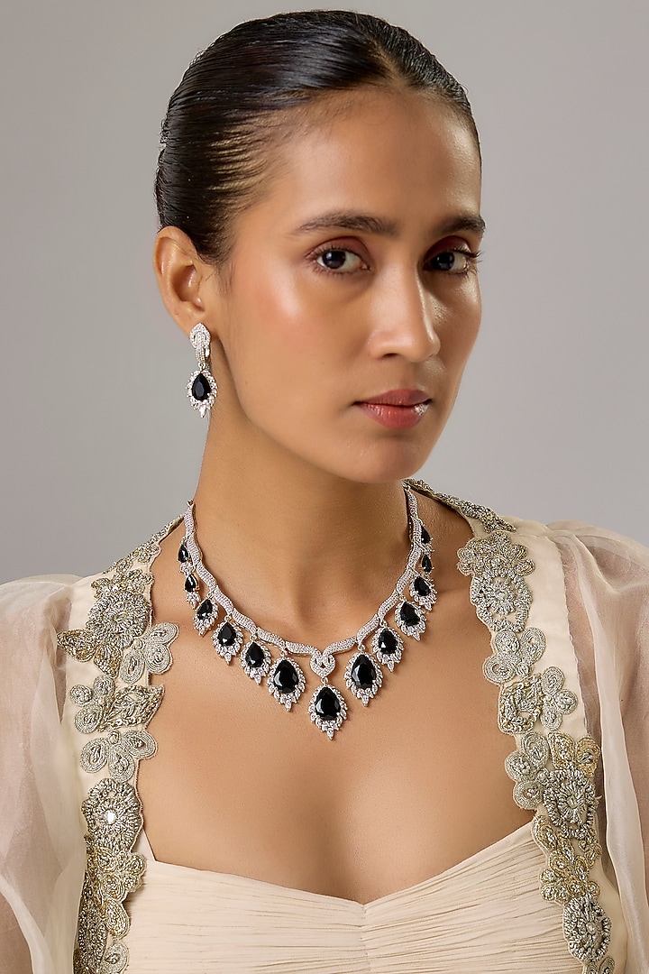 White Finish Amethyst & Zircon Necklace Set by Moh-Maya by Disha Khatri at Pernia's Pop Up Shop