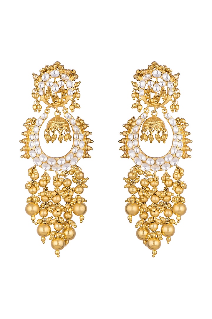 Gold Finish Kundan Long Earrings Design by Moh-Maya by Disha Khatri at ...