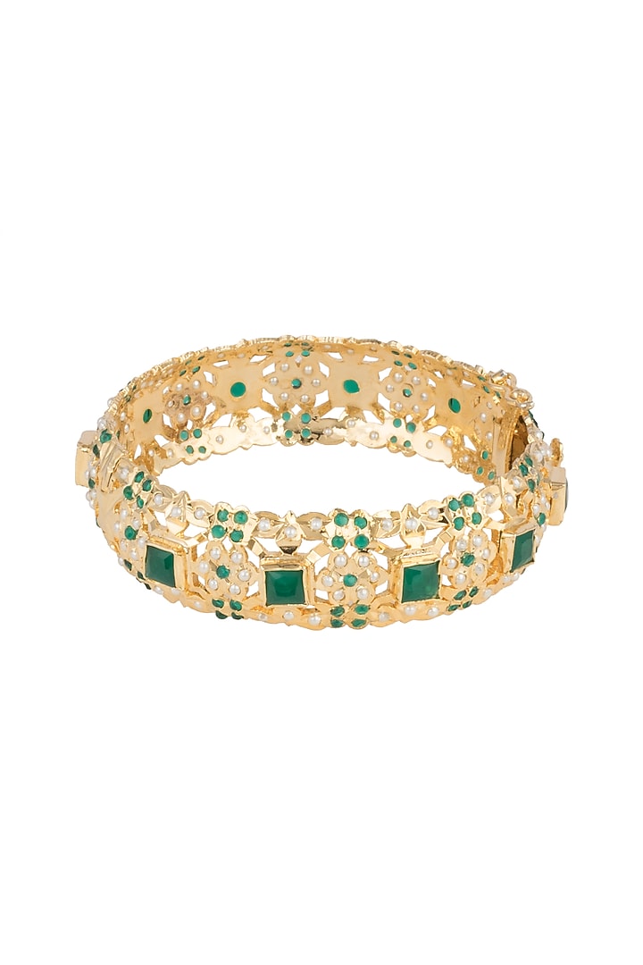 Gold Plated Emerald Kadas by Moh-Maya by Disha Khatri at Pernia's Pop Up Shop