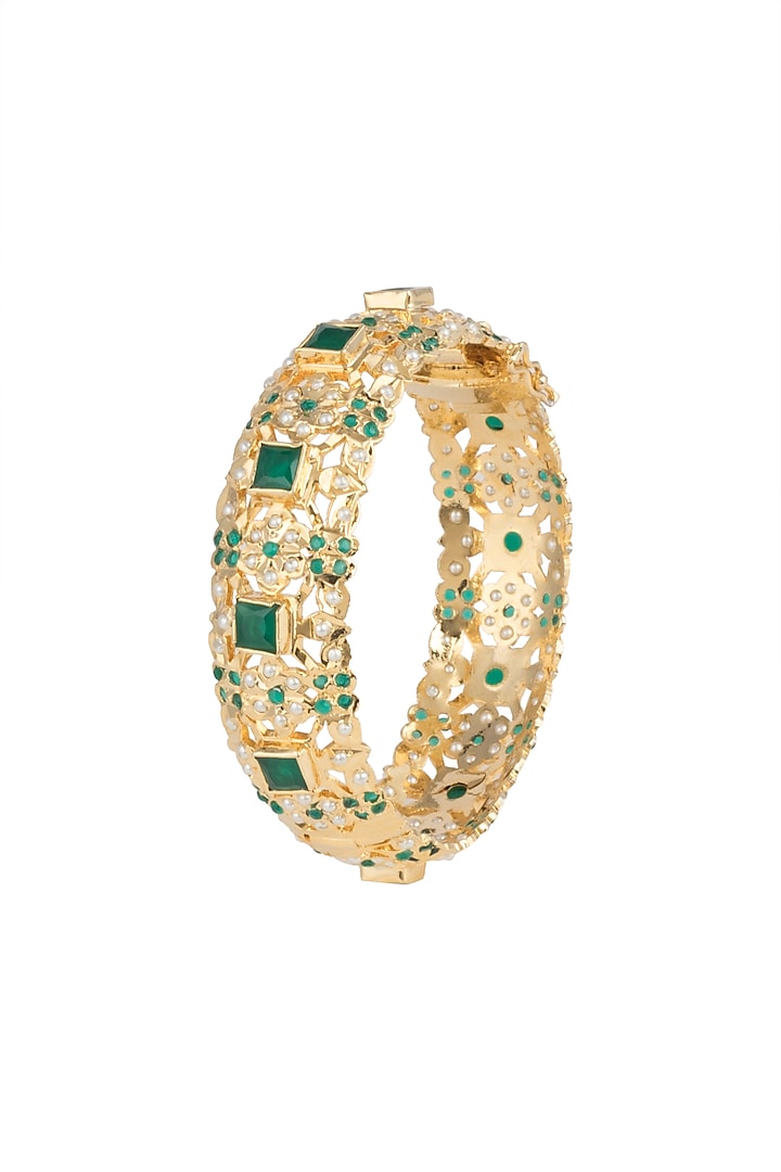 Gold Plated Emerald Kadas by Moh-Maya by Disha Khatri