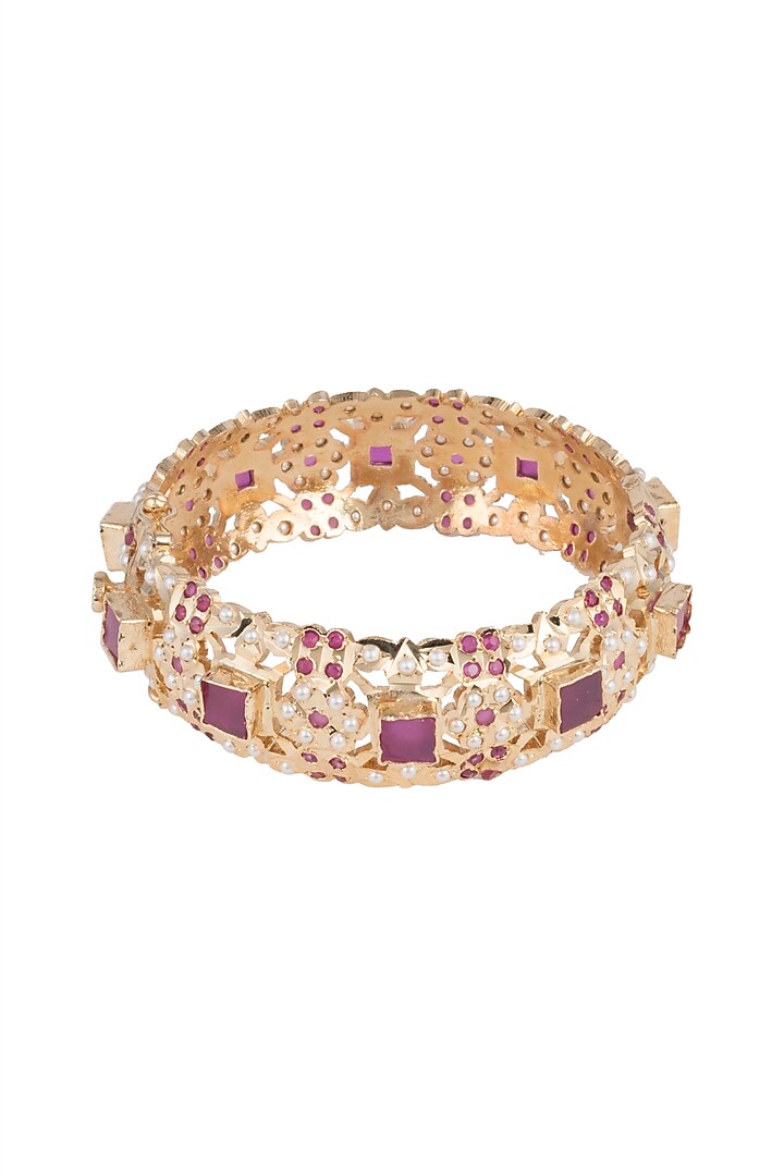 Gold Plated Faux Pearl Kadas by Moh-Maya by Disha Khatri at Pernia's Pop Up Shop