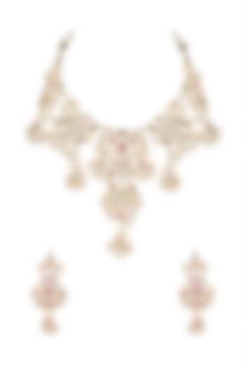 Gold Plated Jadau Necklace Set by Moh-Maya by Disha Khatri