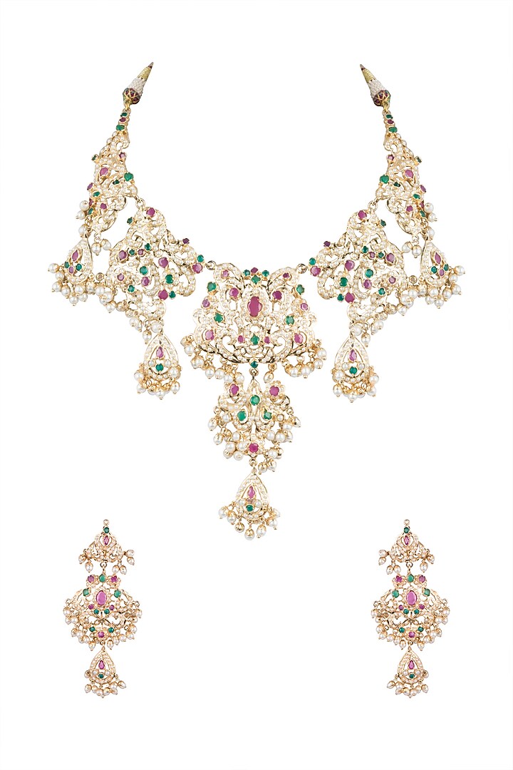 Gold Plated Jadau Necklace Set by Moh-Maya by Disha Khatri at Pernia's Pop Up Shop