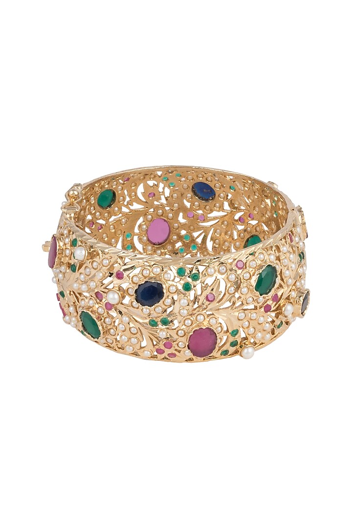 Gold Plated Pearl Kada by Moh-Maya by Disha Khatri