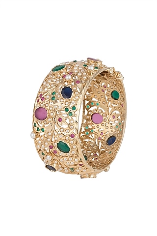 Gold Plated Pearl Kada by Moh-Maya by Disha Khatri