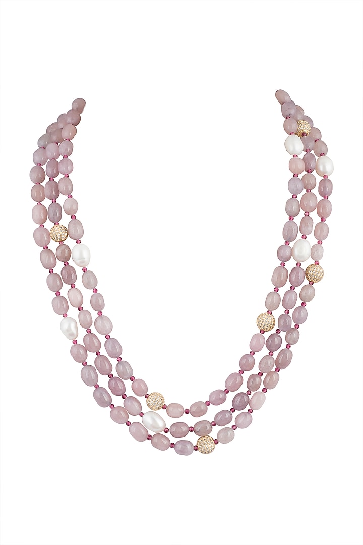 Gold Plated Rose Quartz Layered Necklace by Moh-Maya by Disha Khatri