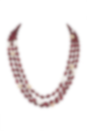 Gold Plated Ruby Layered Necklace by Moh-Maya by Disha Khatri