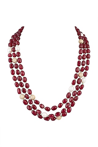 Gold Plated Ruby Layered Necklace by Moh-Maya by Disha Khatri