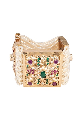 Gold Plated Pearl Bracelet by Moh-Maya by Disha Khatri