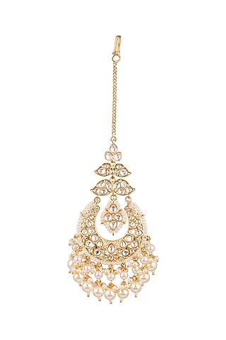 Gold Plated Kundan Maang Tikka by Moh-Maya by Disha Khatri