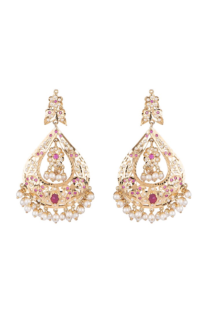 Gold Plated Ruby Chandbali Earrings by Moh-Maya by Disha Khatri