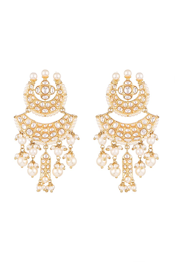 Gold Plated Chandbali Earrings by Moh-Maya by Disha Khatri