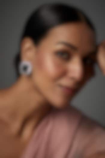 White Finish Emerald Stone & Zircon Stud Earrings by Moh-Maya by Disha Khatri at Pernia's Pop Up Shop