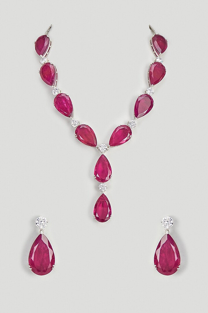 White Finish Purple Stone & Zircon Long Necklace Set by Moh-Maya by Disha Khatri at Pernia's Pop Up Shop
