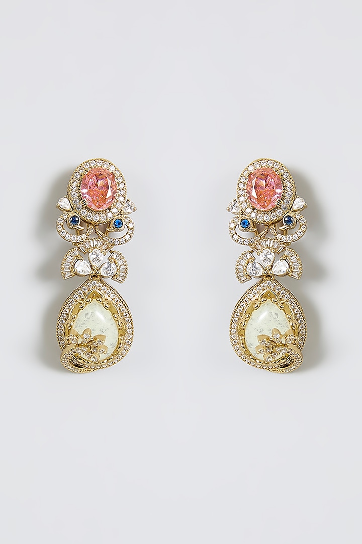 Gold Finish Kundan Polki & Citrine Dangler Earrings by Moh-Maya by Disha Khatri at Pernia's Pop Up Shop