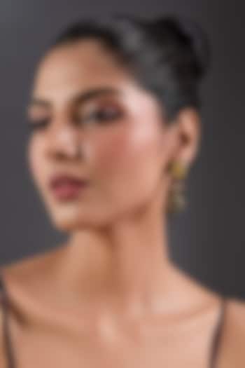 Gold Finish Zircon & Emerald Stone Dangler Earrings by Moh-Maya by Disha Khatri at Pernia's Pop Up Shop