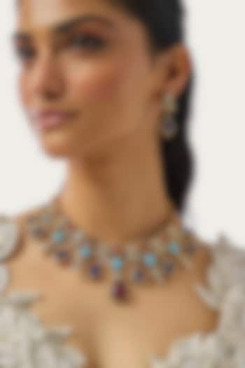 Gold Finish Ruby & Kundan Polki Necklace Set by Moh-Maya by Disha Khatri at Pernia's Pop Up Shop