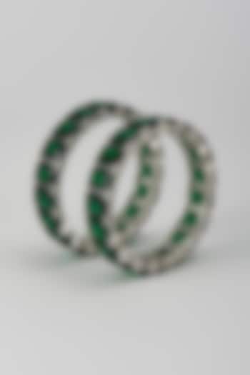 Silver Finish Emerald Bangles (Set Of 2) by Moh-Maya by Disha Khatri at Pernia's Pop Up Shop