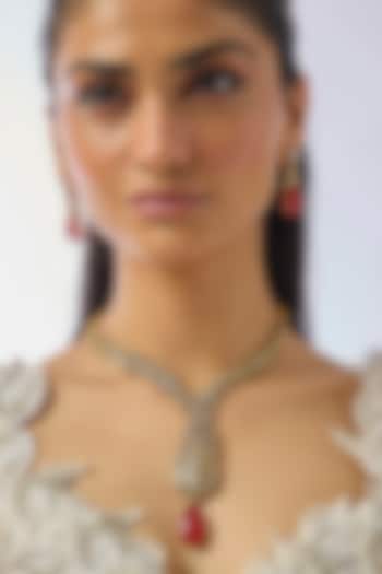 Gold Finish Kundan Polki & Ruby Stone Necklace Set by Moh-Maya by Disha Khatri at Pernia's Pop Up Shop