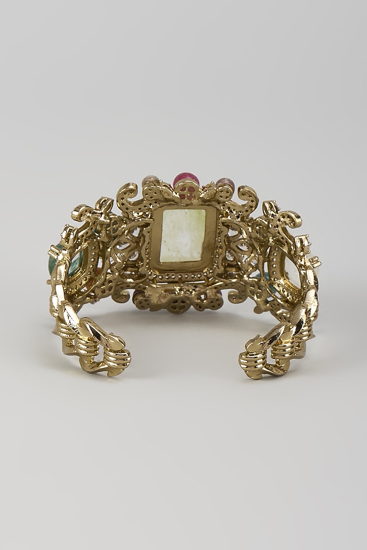 Gold Finish Kundan Polki & Multi-Colored Stone Bracelet by Moh-Maya by Disha Khatri at Pernia's Pop Up Shop