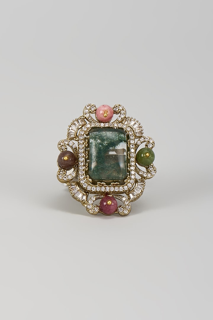 Gold Finish Emerald & Zircon Ring by Moh-Maya by Disha Khatri at Pernia's Pop Up Shop