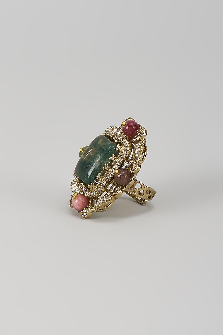 Gold Finish Emerald & Zircon Ring by Moh-Maya by Disha Khatri at Pernia's Pop Up Shop