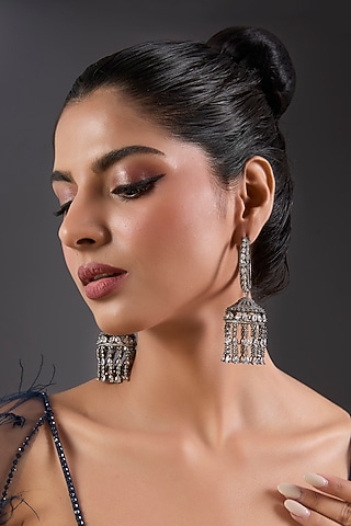 Black Rhodium Finish Zircon Dangler Earrings by Moh-Maya by Disha Khatri