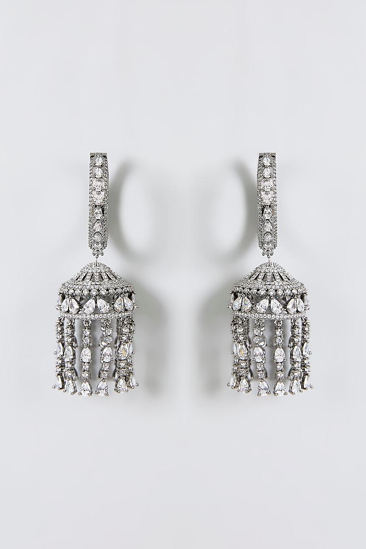 Black Rhodium Finish Zircon Dangler Earrings by Moh-Maya by Disha Khatri at Pernia's Pop Up Shop